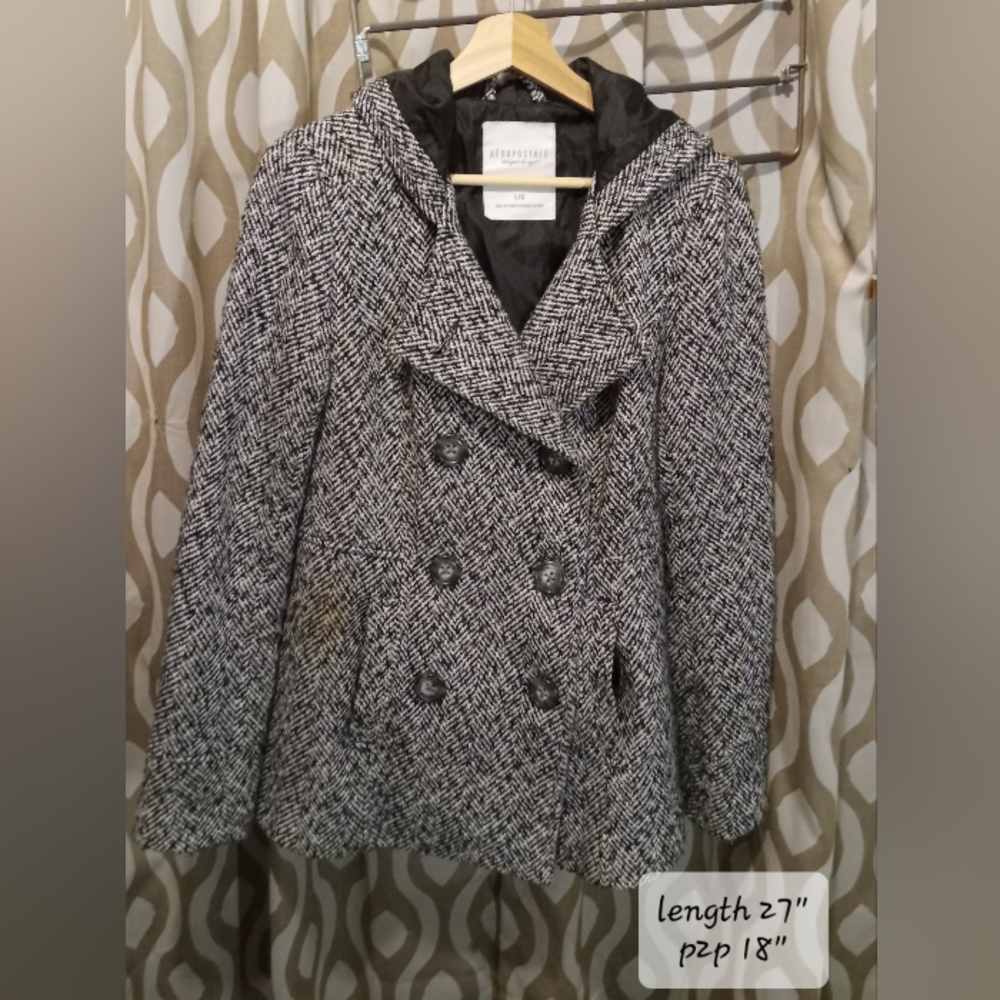 Aeropostale Black and White Pea Coat Classic Design Sz L
